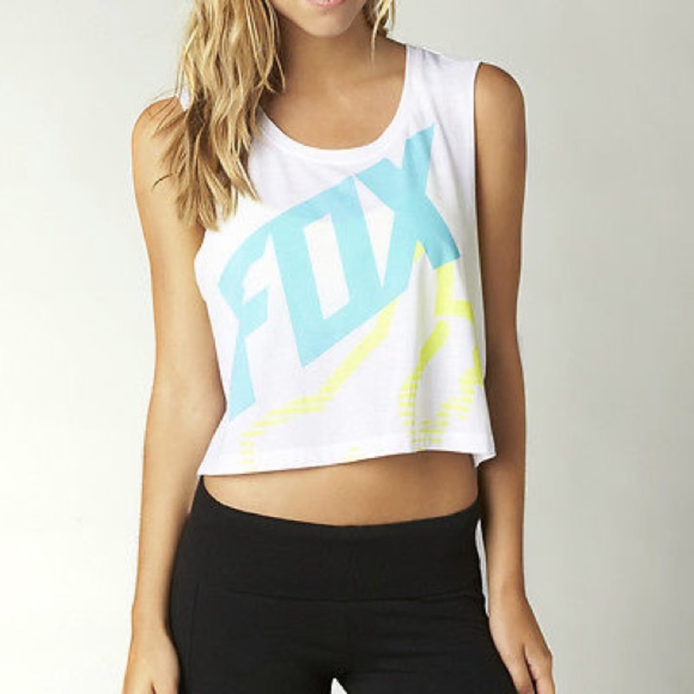 COPY - Fox white crop muscle tank